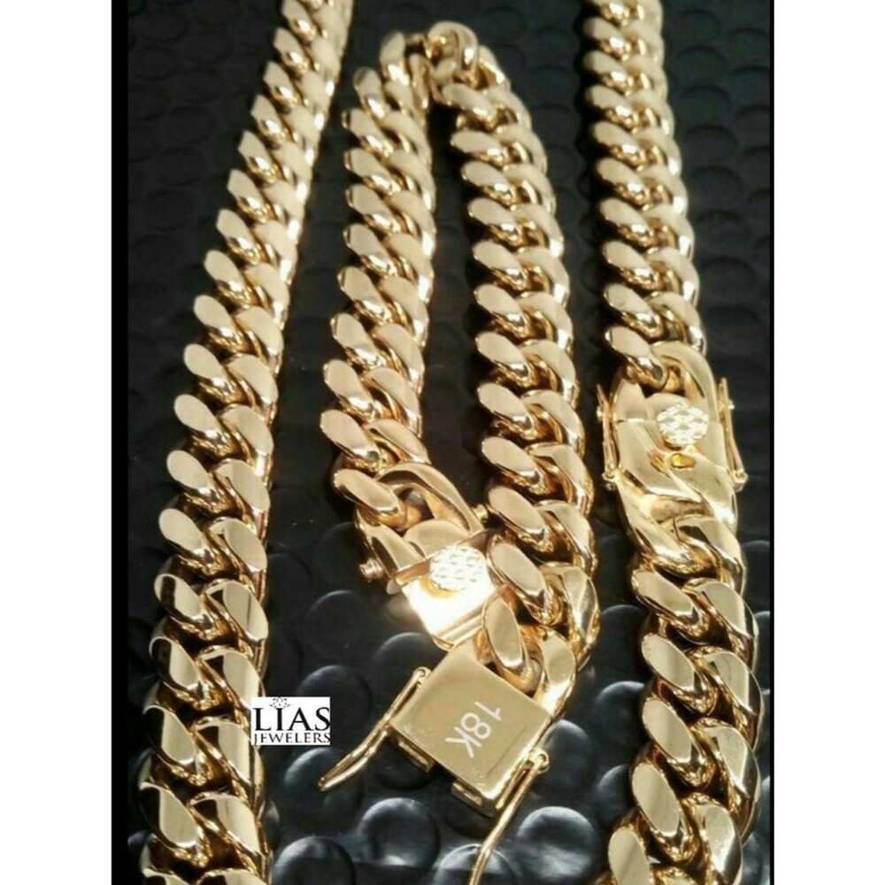 New 18k yellow gold filled Cuban link chain and bracelet set